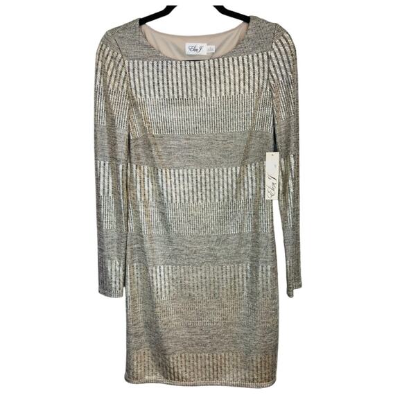 ELIZA J Metallic Gold striped Jersey Knit Cocktail Party Dress NWT Size 6 - Picture 11 of 12